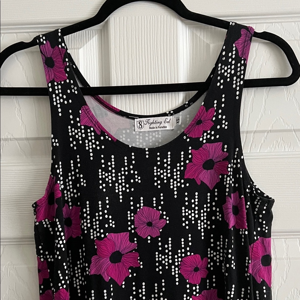 Fighting Eel Floral Black and Purple Sleeveless Dress - Picture 8 of 8